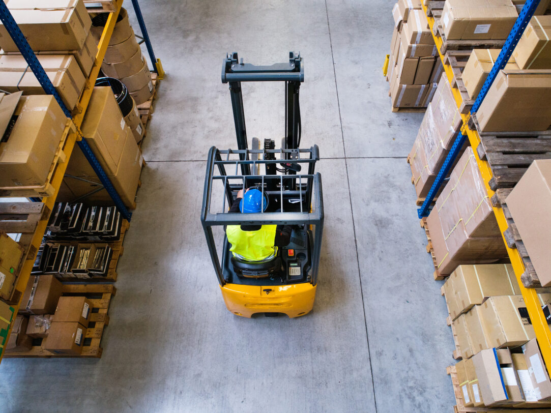 Top view of a man in a forklift